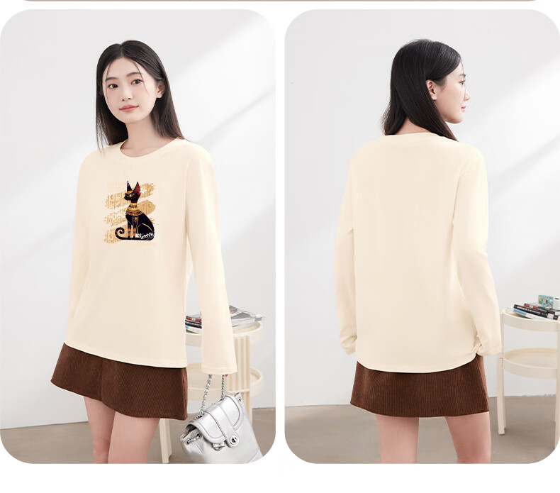 Warrior Pure Cotton Long-Sleeve T-Shirt for Women, New Spring 2026 Style, Simple Outdoor Loose-Fitting Fashionable High-End Casual Clothing 12