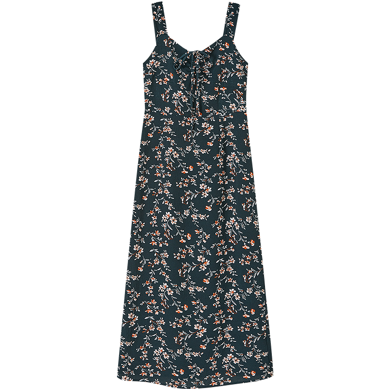 Dme [Xiao Xing Gan "Da Ji" Dress], Summer Holiday Style, Small Floral Print, Spaghetti Strap, Bodycon, Waist-Cinching Women's Dress