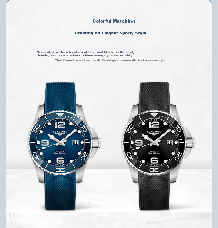 LONGINES Swiss Watch, Conquest Diving Series, Men's Rubber Strap Mechanical Watch L37824969 2