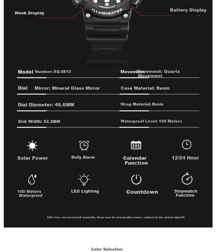 Casio Men's Watch with Solar Power, Water-Resistant, Shockproof, Sports Digital Smart Watch, Japanese/Korean Style, Gift for Boyfriend, AQ-S810WC 6