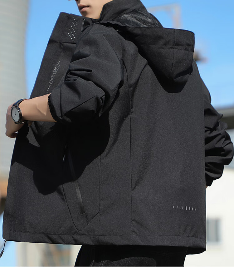JEEP Men's Black Windbreaker Jacket Spring Autumn Loose Fashion Casual Outerwear XL 2