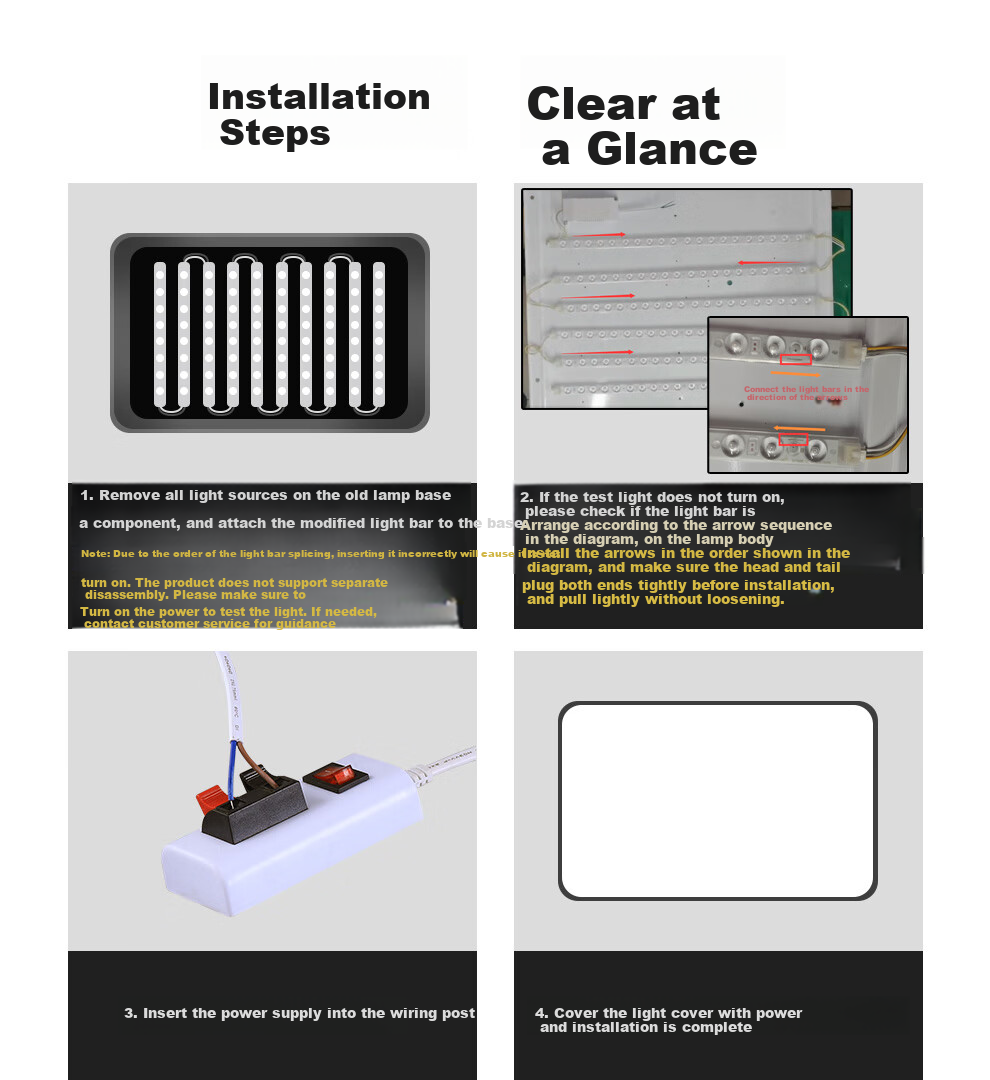 NVC LED Light Strip, Ceiling Light Replacement Core, Magnetic Replacement Light Source, 108W-Ra90 Three-Color 3000K-6000K 1