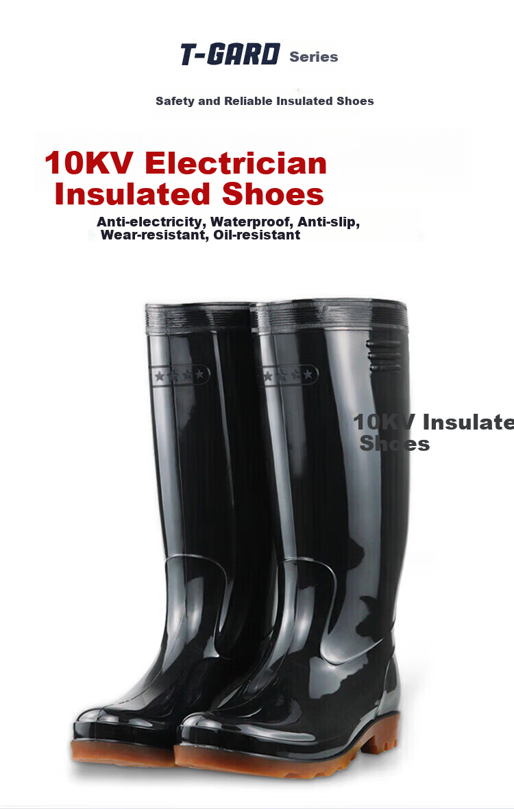 SHENGLI 10kV Insulated Boots, High-Top Rain Boots, Safety Shoes with Insulated Cowhide Soles, Oil-Resistant Black Work Boots, Size 37 2