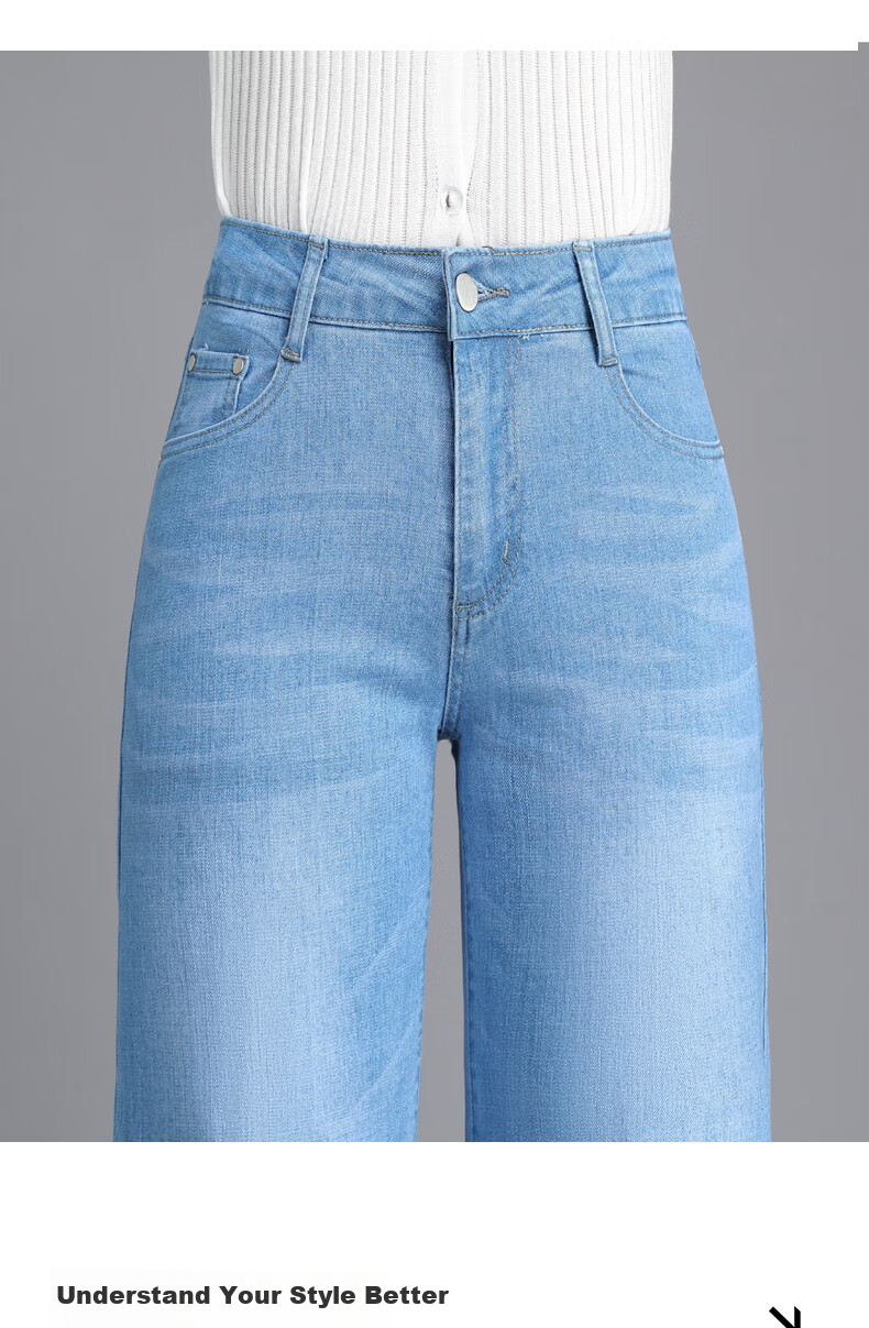 Pierre Cardin Women's Jeans 2026 Summer Casual Comfortable High Waist Slimming Wide Leg Retro Blue M 4