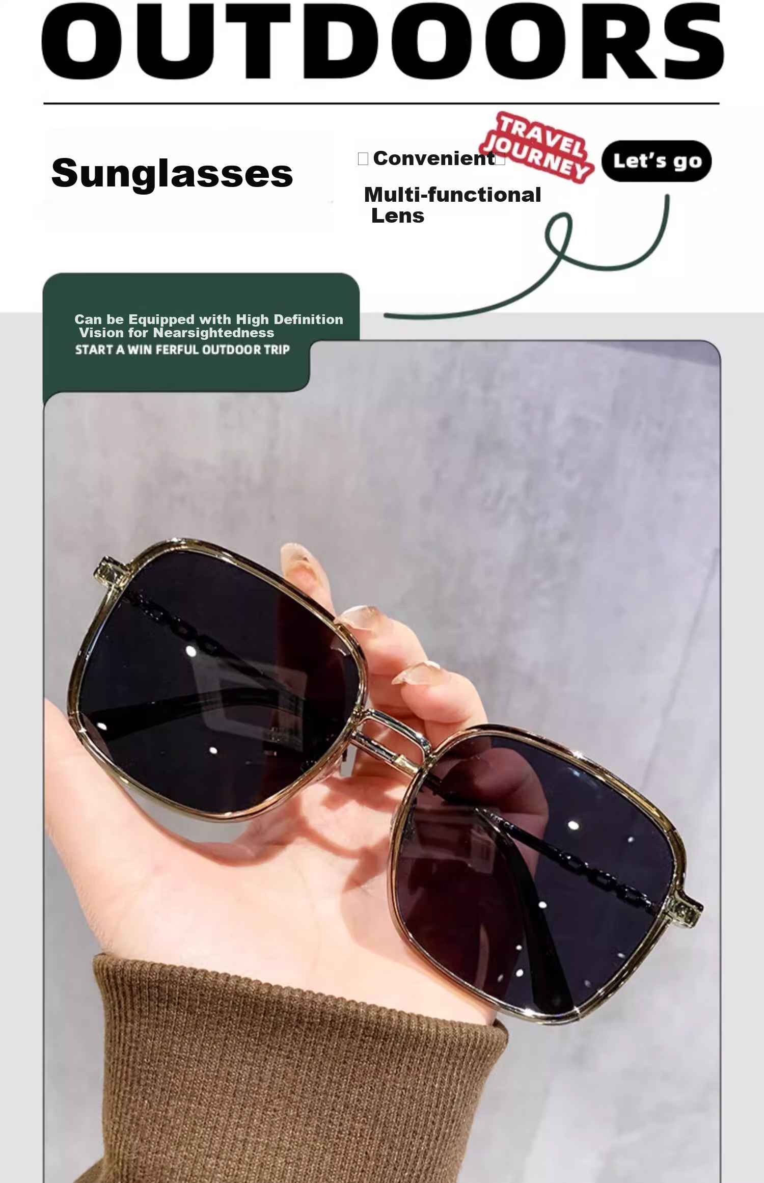 FENCHI Korean-Style Instagram-Inspired Ultra-Light Large Frame Sunglasses for Women, High-End UV Protection, Slimming for Big Faces, Trendy Myopia Sunglasses 1