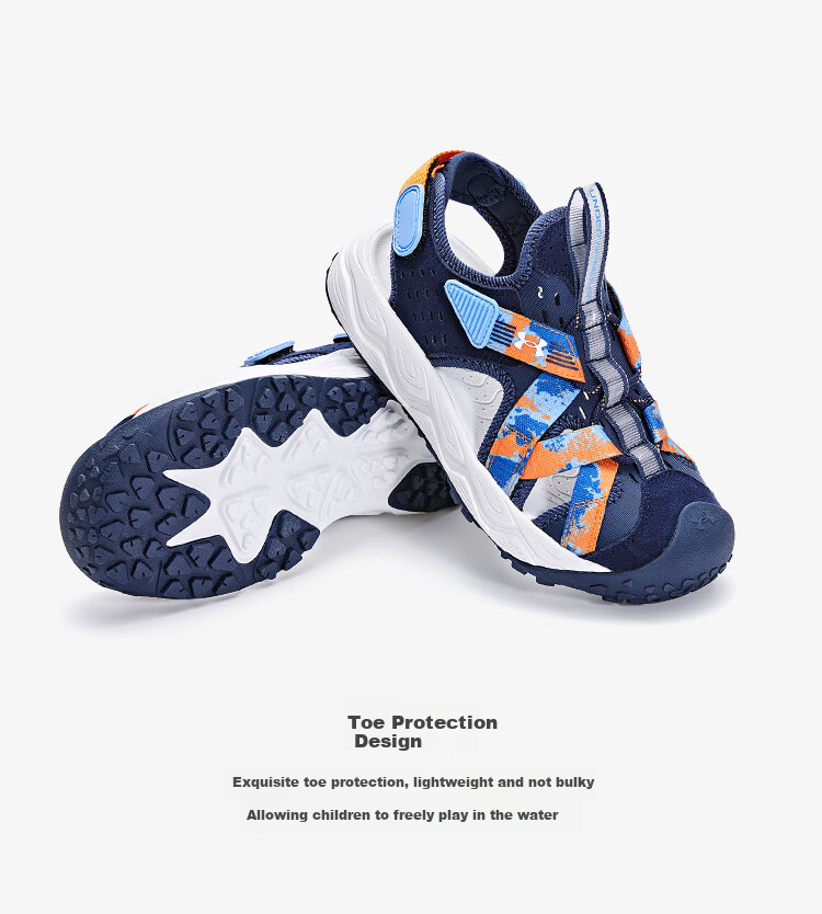 Under Armour Children's Sandals, Summer Boys' Beach Shoes, Protective Closed-Toe Breathable Soft-Soled Velcro Non-Slip River Tracing Shoes 4
