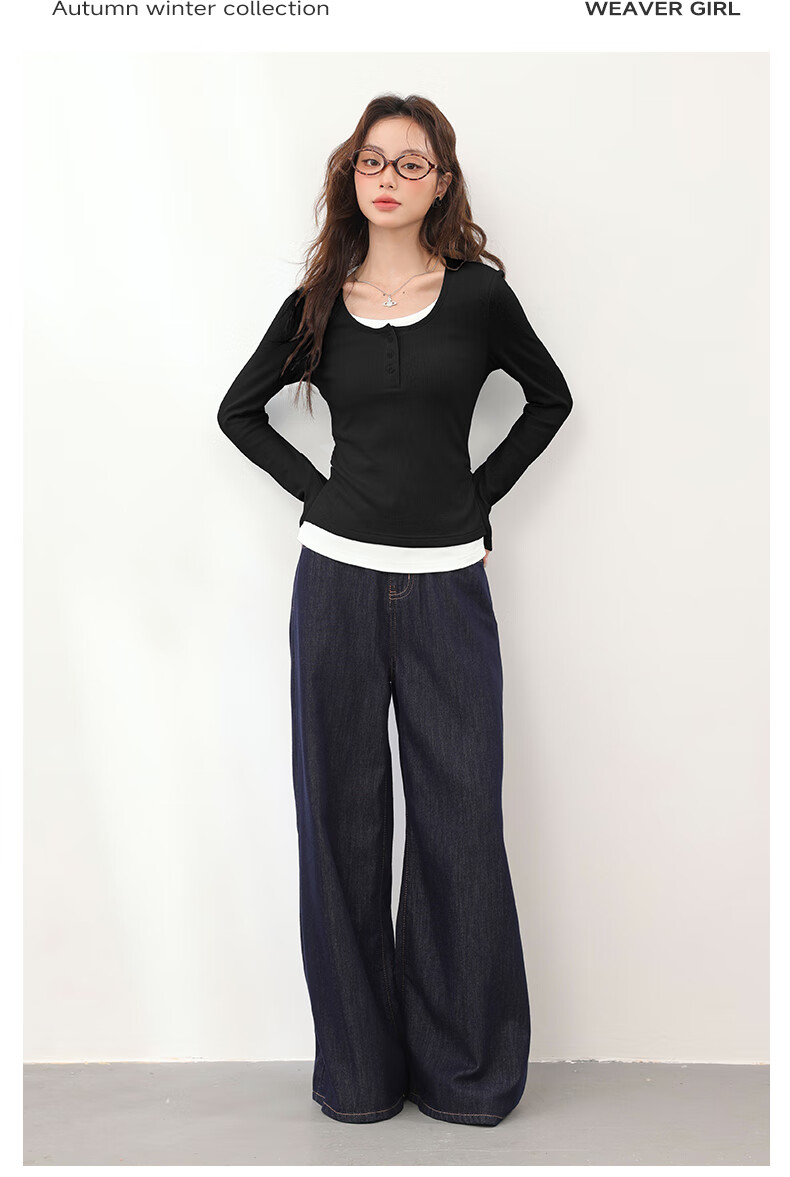 MJ STYLE Colorblock Layered Look Long Sleeve T-Shirt Women 2026 Spring Autumn New Korean Slim Fit Shoulder Base Shirt 6