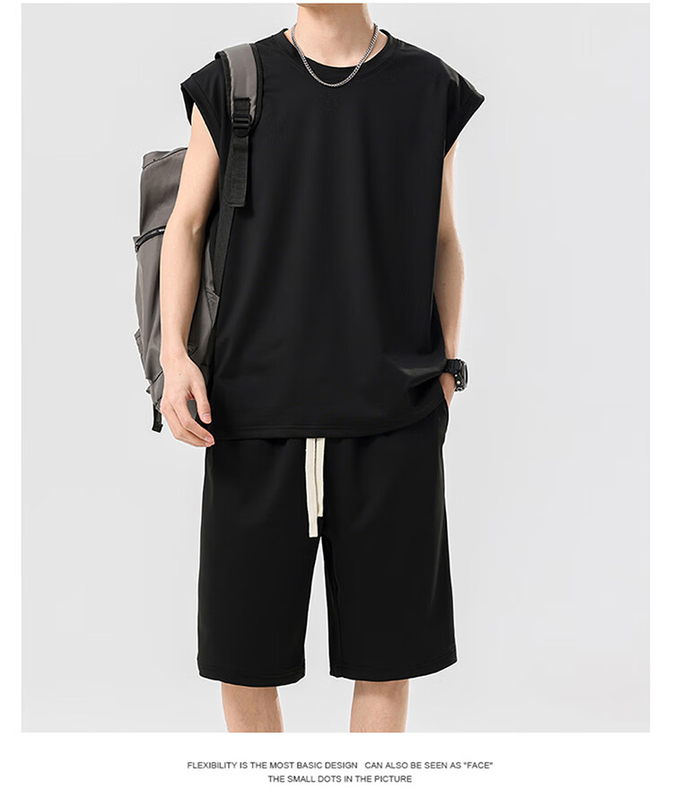 IZEXX Vest Ice Silk Summer Plus Size Sleeveless Loose Men's Casual Sports Two-Piece Set IJ31 Gray 3XL 20
