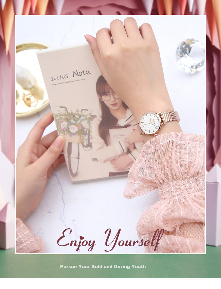 Julius Women's Watch, Fashionable Student Simple Elegant Trendy Waterproof Quartz Ladies Watch, Rose Gold White Face JA-1164LC 1