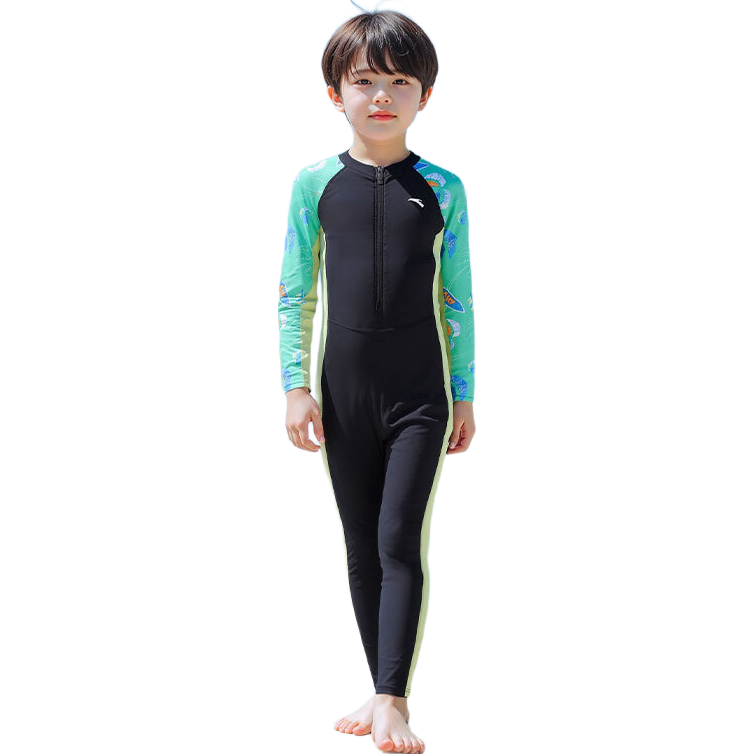 ANTA Kids Boys 2025 New Long Sleeve One-Piece Swimsuit Youth Children's Beach Sun Protection Quick-Dry Swimwear