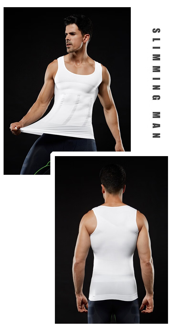 KJ Men's Shapewear Waist Slimming Vest Elastic Body Shaping Chest Compression Fitness Sports Tummy Control Shirt 15