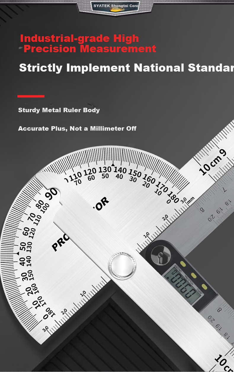 SYNTEK Angle Ruler, High-Precision Protractor, Industrial Angle Ruler, Movable Stainless Steel, Multifunctional Carpenter's Ruler, 90*150mm 4