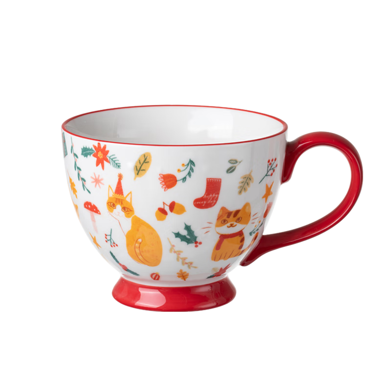 NetEase Yanxuan Hand-Painted Pastoral Breakfast Ceramic Mug Microwave Safe Christmas Cat 400ml Gift Home Collection