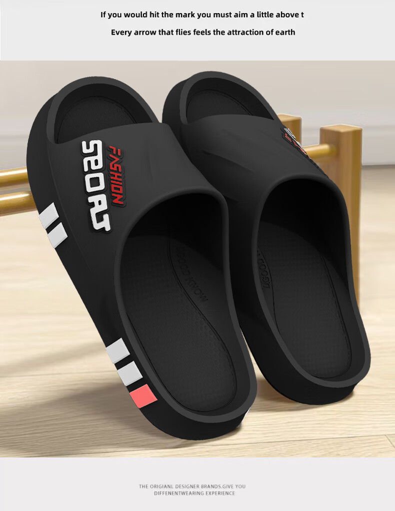 Seven-Color Spun Men's Outdoor Anti-Slip Sports Shock Absorption Beach Slippers Soft Sole Home Bathroom Summer Cool Slippers Black Size 44-45 6