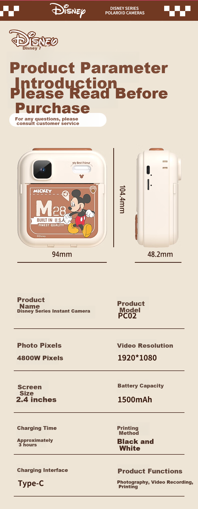 Disney Colorful Instant Camera for Children, Print Directly, Photo Toy, Birthday Gift for Boys And Girls, PC02 Minnie 14
