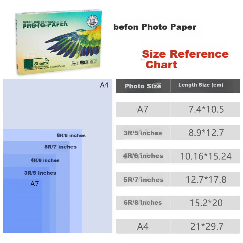 Фотобумага Befon 5R, глянцевая, водостойкая, быстросохнущая, 260 г/м², для струйных принтеров, 100 листов
