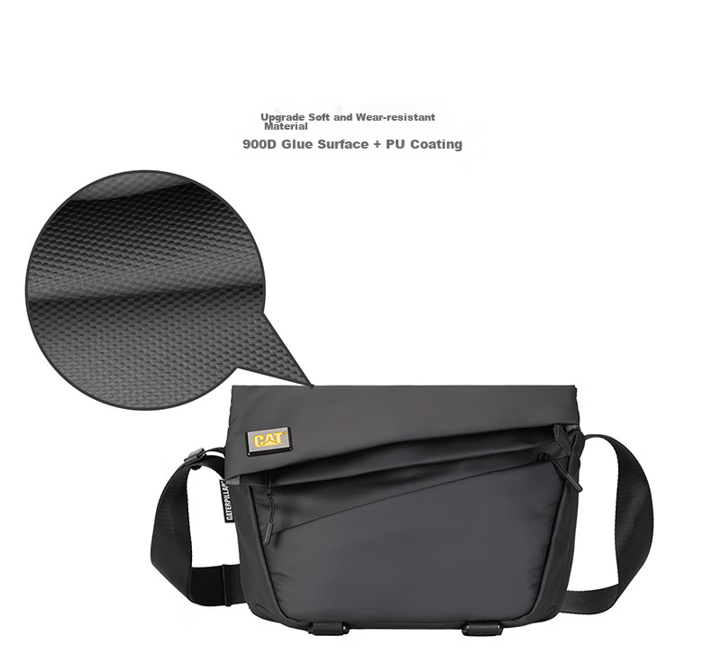 CAT Messenger Bag, Single Shoulder Crossbody Bag, 11-Inch IPad Briefcase, Trendy Chest Pack, Horizontal Style, Motorcycle Outdoor Bag, Black, 84561 9