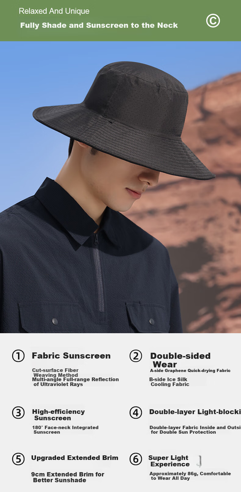 CACUSS Sun Protection Hat for Men, Wide Brim Sun Hat, Outdoor Fisherman Hat, Ice Silk Sun Hat, UV-Resistant Hat for Men, Black Large Size 3