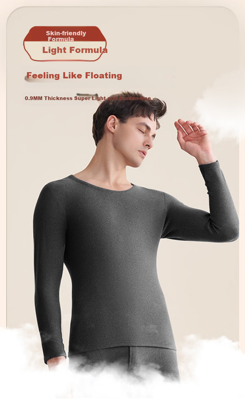 LangSha Thermal Underwear for Men, New Autumn And Winter 2026 Product, Wool And Silk Blend, 7A Antibacterial Single Top, Fleece-Lined Warm Undershirt for Me 9