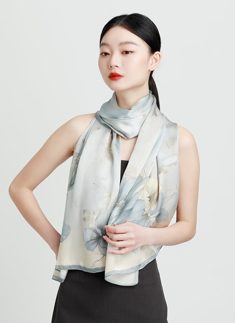 5161 100% Mulberry Silk Fashion Printed Long Scarf Women's Silk Shawl Dual-Use Holiday Gift Mall Same Style 15