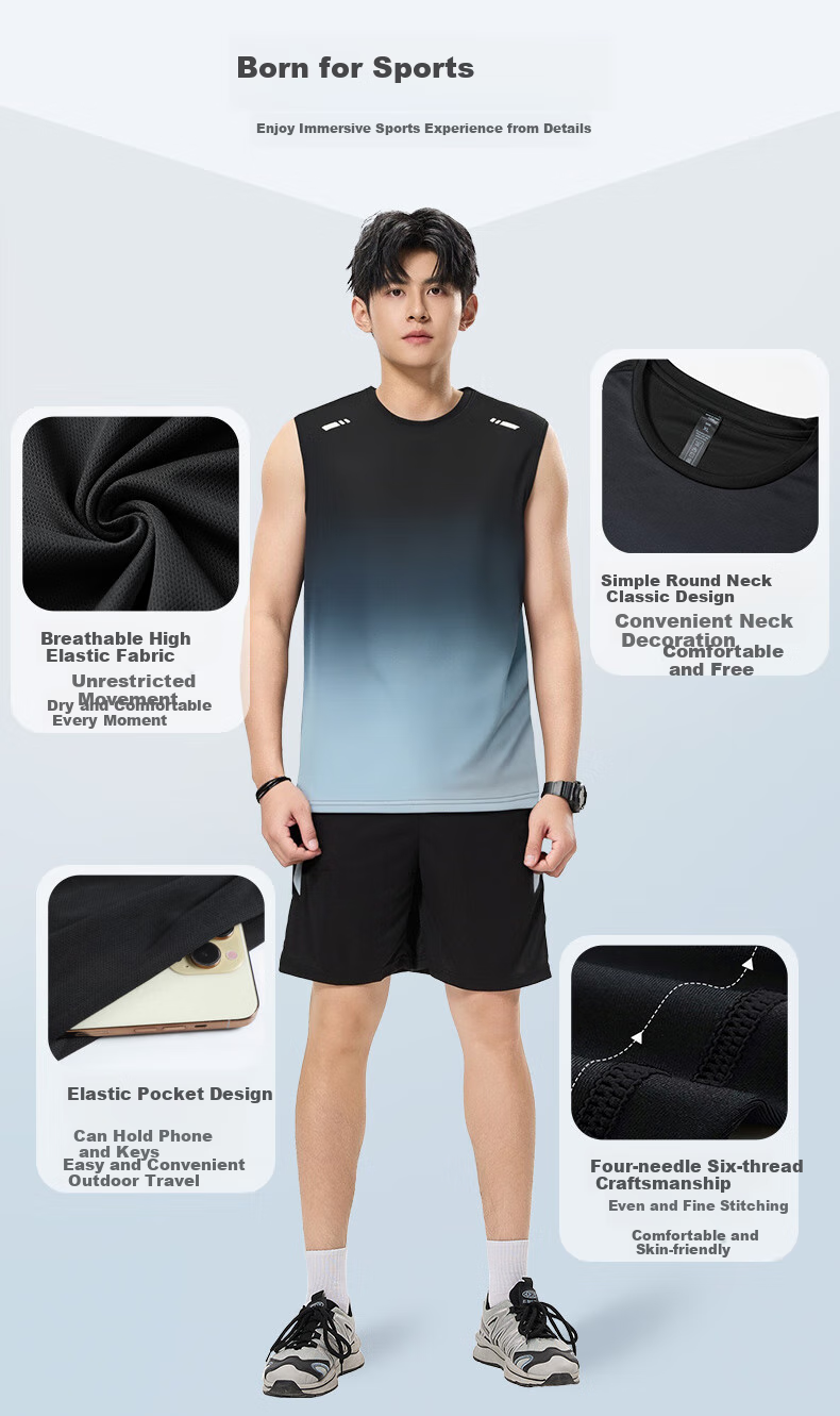 VICTORIATOURIST Men's Sports Set, Indoor Fitness Wear, Sports Tank Top, Ice Silk Quick-Dry Shirt, Running Basketball Training T-Shirt Equipment 2
