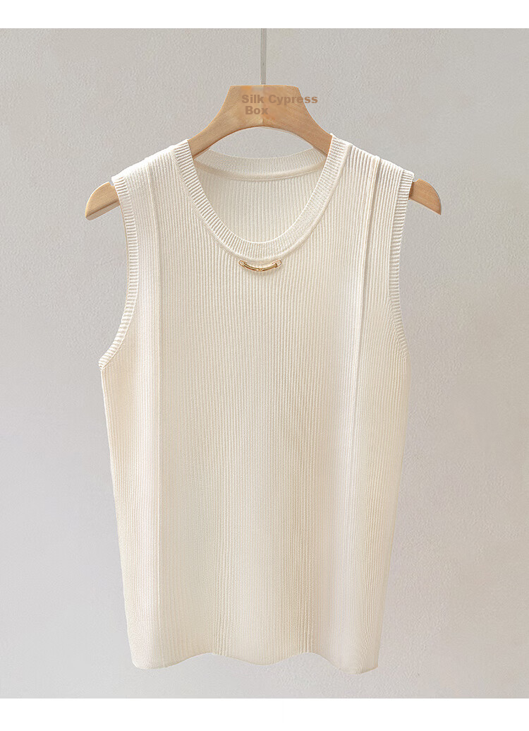 Cypress Fashion Vest 2026 Spring New Women's Simple Slim Fit Round Neck Sleeveless Short Top 1