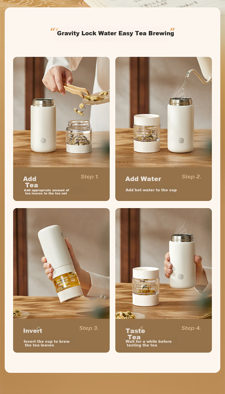 RELEA Insulated Water Bottle Unisex Tea Separation Cup Large Capacity 316L Stainless Steel Independent Tea Compartment Brewing Cup Floral Tea Mug 5