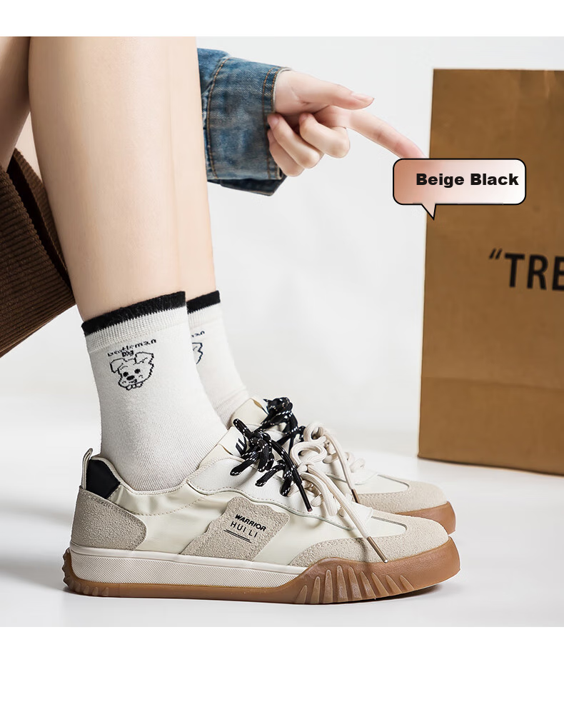 Huili Official Women's Sneakers, Summer 2026 Women's Shoes, Retro Trendy Comfortable Dexun Shoes for Women, Beige-Gray Size 35 7