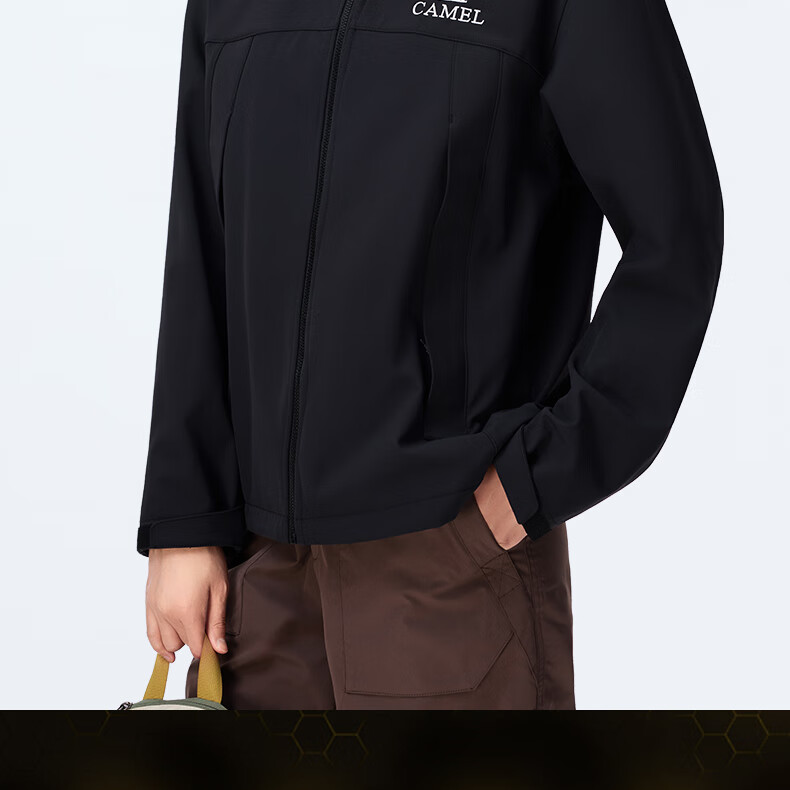 CAMEL Outdoor Soft Shell Jacket, Unisex Hooded Water-Repellent Windproof Mountaineering Hiking Coat A34CZ01797 L 4