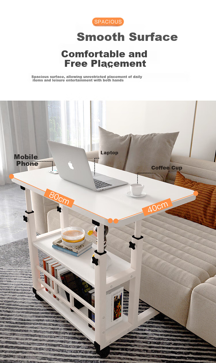 Qishengmingyuan LC-169 Double-Layer Bedside Computer Desk, Adjustable Height Laptop Office Mobile Sofa Table for Dining, 40*80 Small Table 4