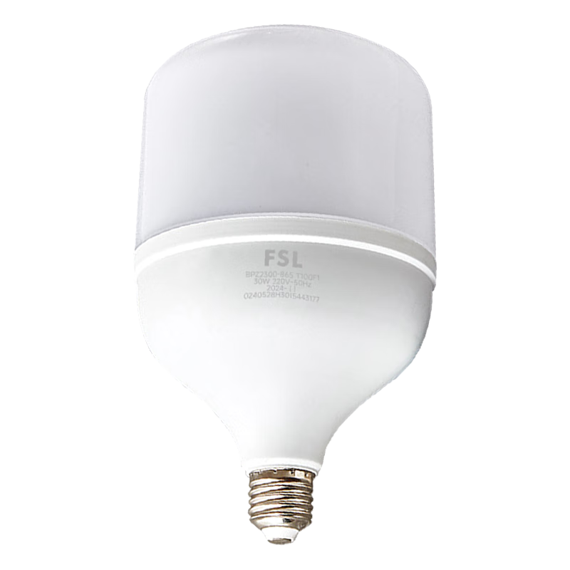 Foshanzhaoming (FSL) LED Energy-Saving Bulb, T100 Cylindrical Shape, 30W, Cool White 6500K, E27 Large Screw Base, High-Power, for Property Management And Factory Lighting, Super Bright Daylight, Household Lighting Lamp