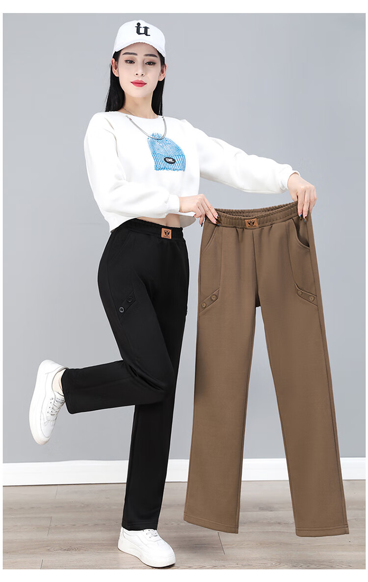 Woodpecker Women's Versatile Straight Loose Slimming Long Pants Spring Autumn New High Waist Sports Casual Pants Black 2XL 15