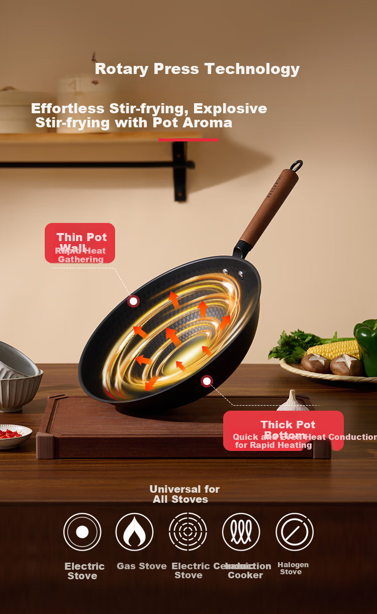 BALLARINI Titanium Non-Coated Seasoned Iron Wok, Suitable for Induction Cookers, Large Diameter Stir-Fry Pan, 32CM 5