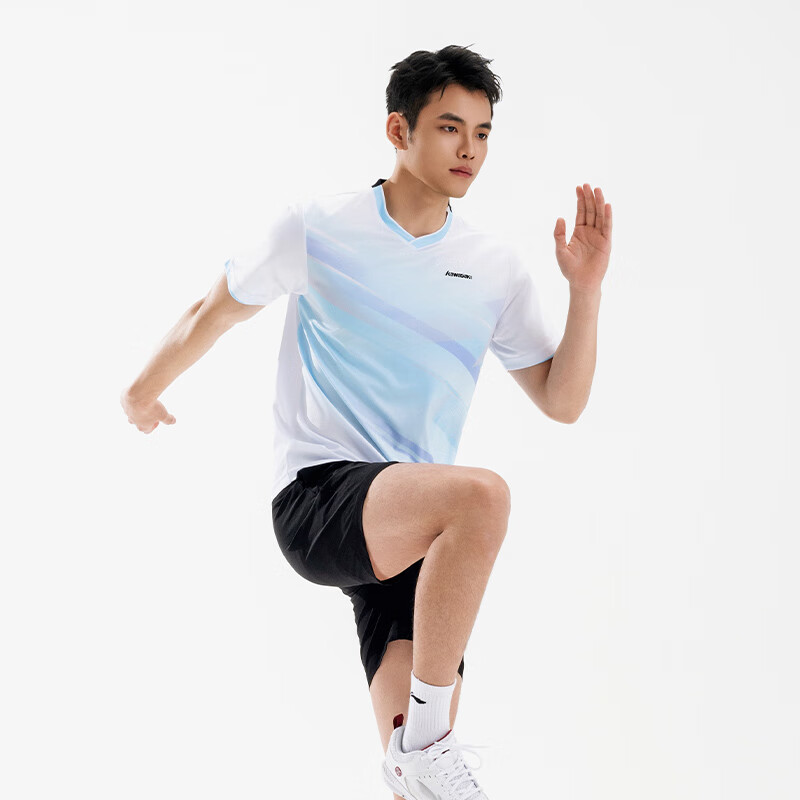 Kawasaki Men's Badminton Shirt Quick-Dry Breathable Training V-Neck Sports Short Sleeve Professional Phantom Blue 3XL