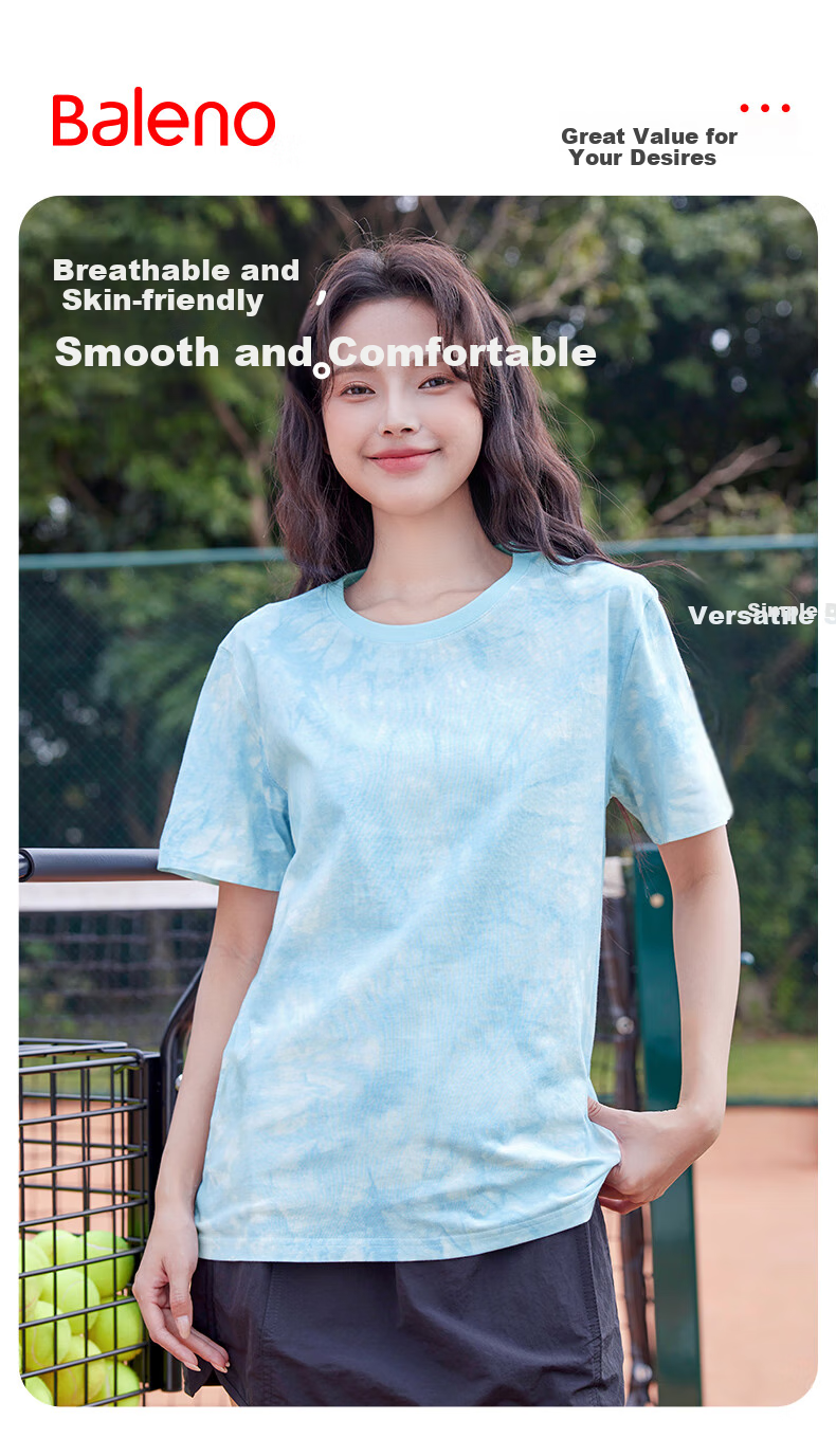 Baleno 100% Pure Cotton Dopamine Tie-Dye Short-Sleeve T-Shirt for Women, Summer 2026 New Round Neck Loose Half-Sleeve Women's Clothing 2