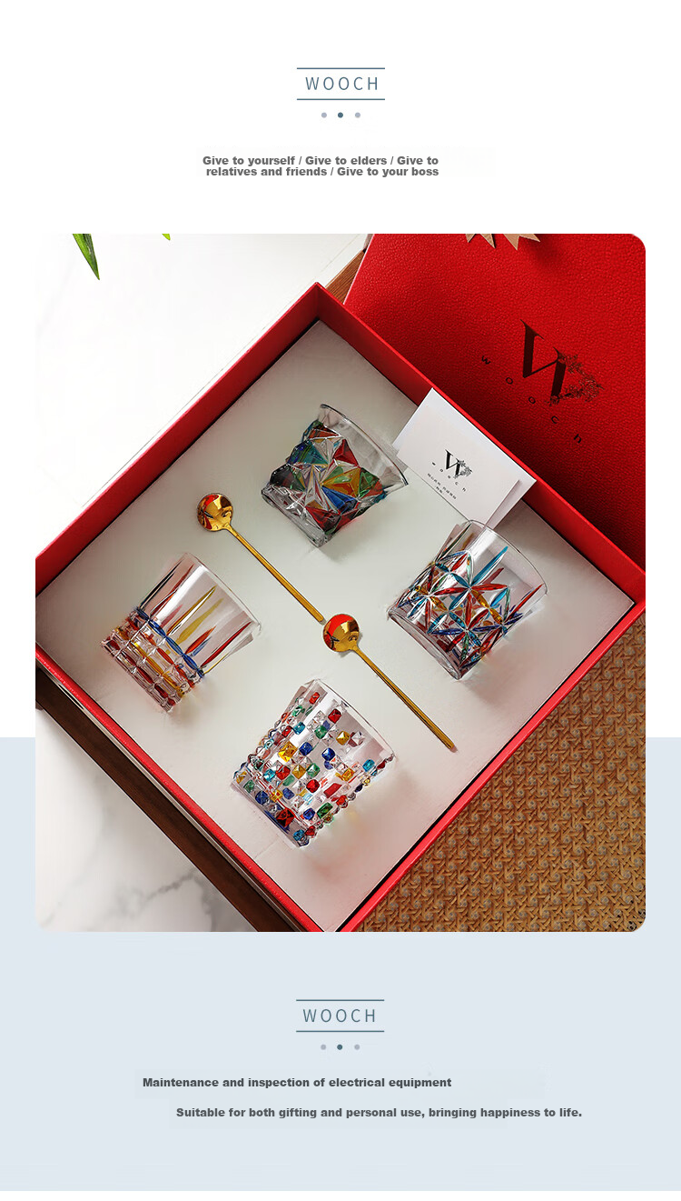 WOOCH High-Value Painted Gemstone Glass Cup Set, Couple Gift Box, Wedding Present, Newlywed Souvenir, Housewarming Gift 14