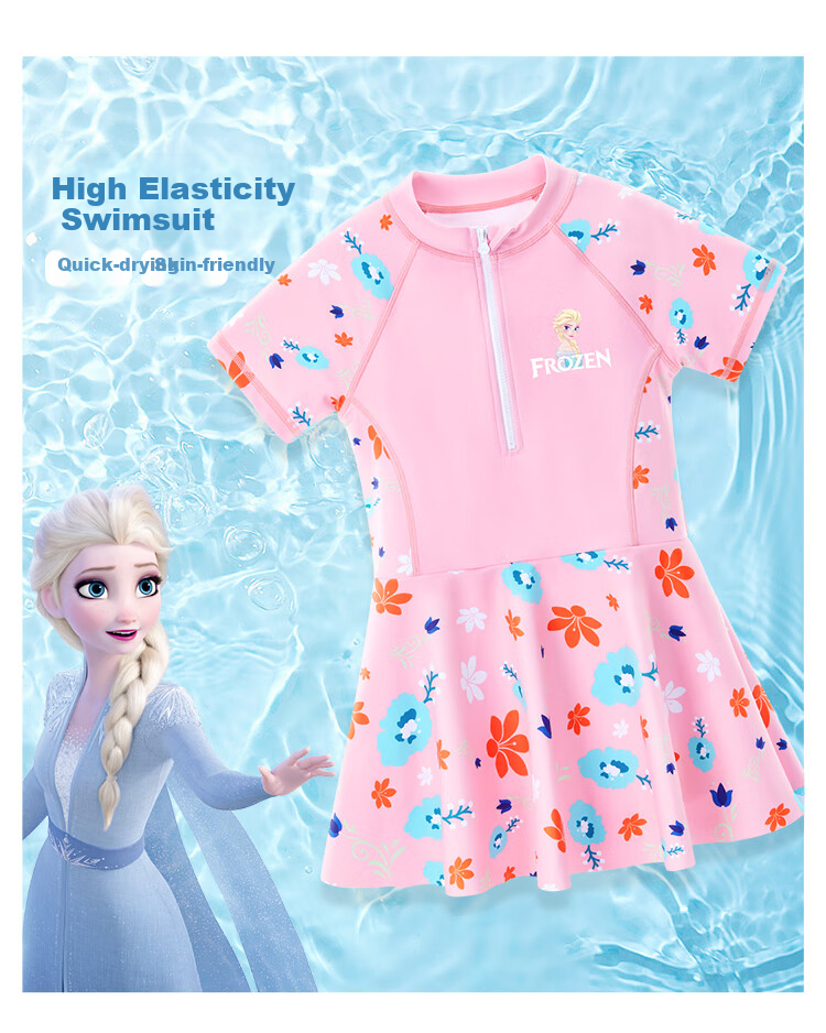 Disney Girls' One-Piece Swimsuit with Pleated Skirt Summer New SF240149 Pink Size 130 4