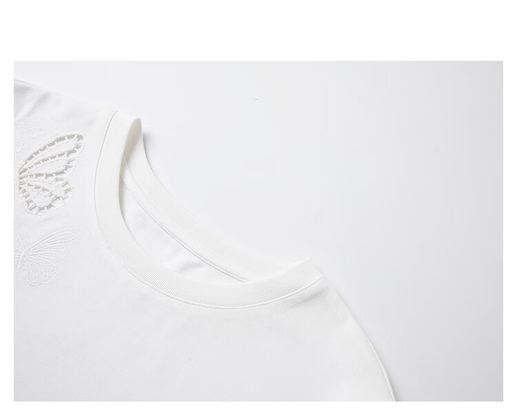 Vimly Butterfly Hollow Embroidery Cotton Short Sleeve T-Shirt Women Summer New Loose Fit Casual Round Neck Top Cloud White L 27