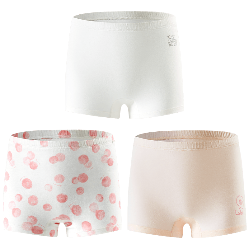 Labi Baby Children's Cotton Boxer Briefs for Older Kids, Four-Season Shorts, Girls' Underwear 3-Pack, Special Color 100