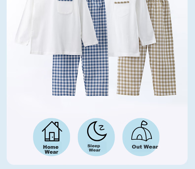 NUBIWU Children's Pajamas, Boys' Autumn Wear, New Style Baby Pure Cotton Loungewear, Girls' Autumn Full Cotton Underwear Set 8