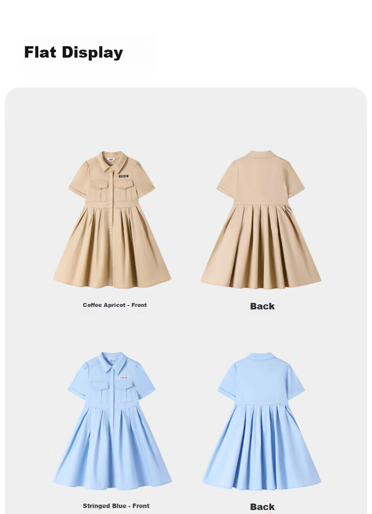 Annil Girls' Short-Sleeve Dress, Summer Pleated Artistic Workwear Style, Lightweight Breathable Dress 10