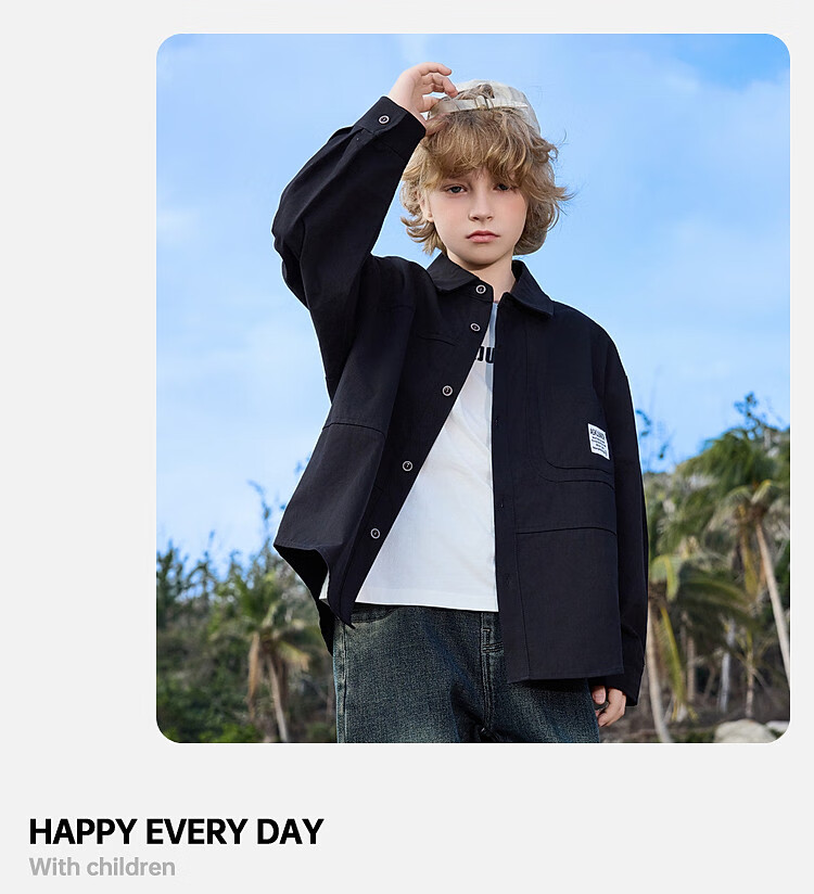 ASK JUNIOR Pure Cotton Children's Shirt 2026 Spring Lapel Long Sleeve Boys Shirt Jacket for Older Kids and Teens 8