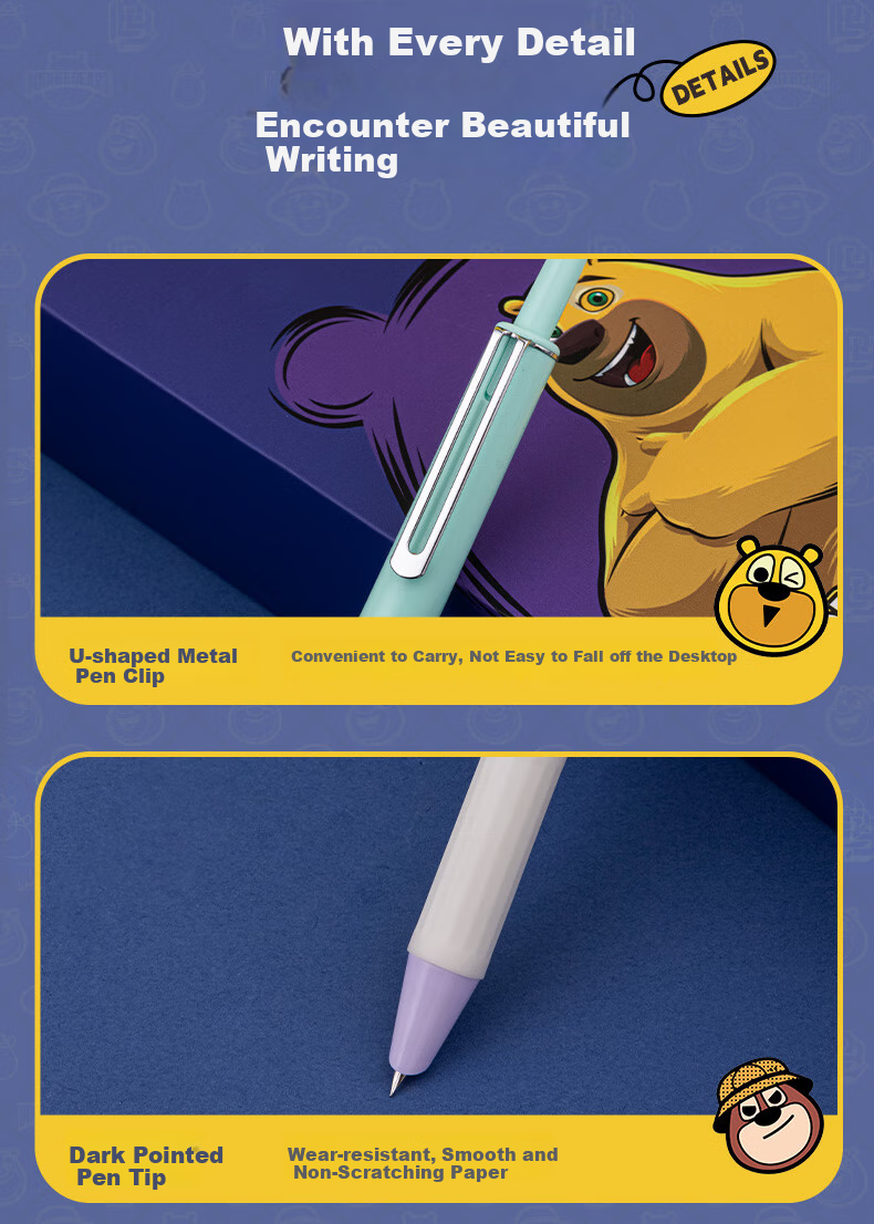 HERO Fountain Pen, Bear Collaboration Gift Box, Third-Grade Elementary School Students' Posture-Correcting Iridium Gold Calligraphy Ink Pen, 3176 Retractable Fountain Pen, Blue, EF Nib 8