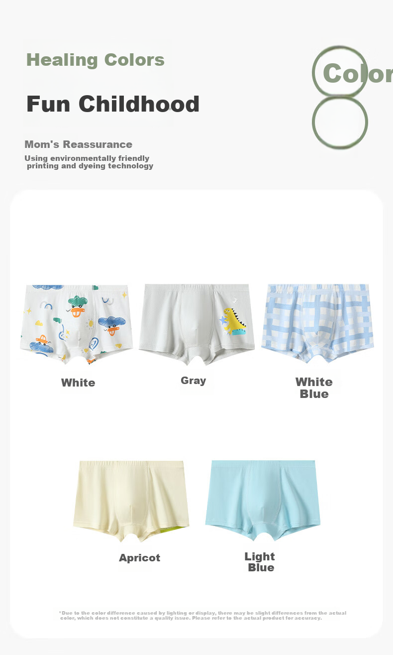 FENTENGCARE Kids Underwear Class A Baby Cotton 7A Antibacterial 5-Pack 100% Cotton Crotch Boys Cartoon Boxer Briefs 11