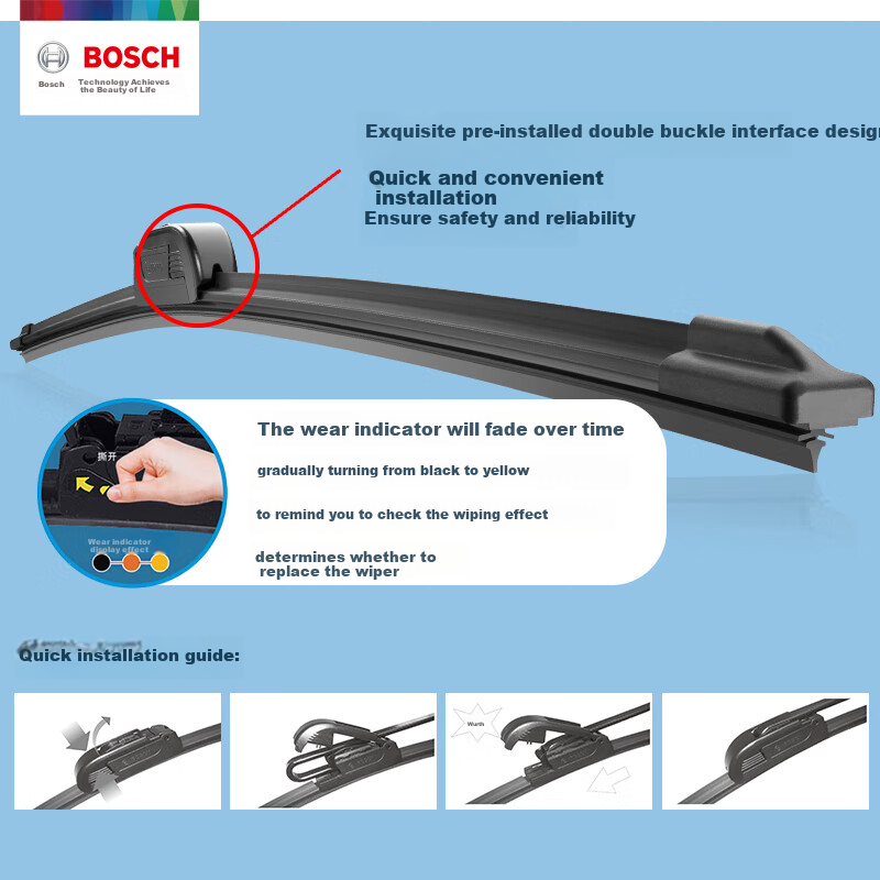 BOSCH Fengyi U Wiper Blade 22/19, Compatible with Fengjun 7, Fengjun 5/3/15, Front Guide, Roewe W5