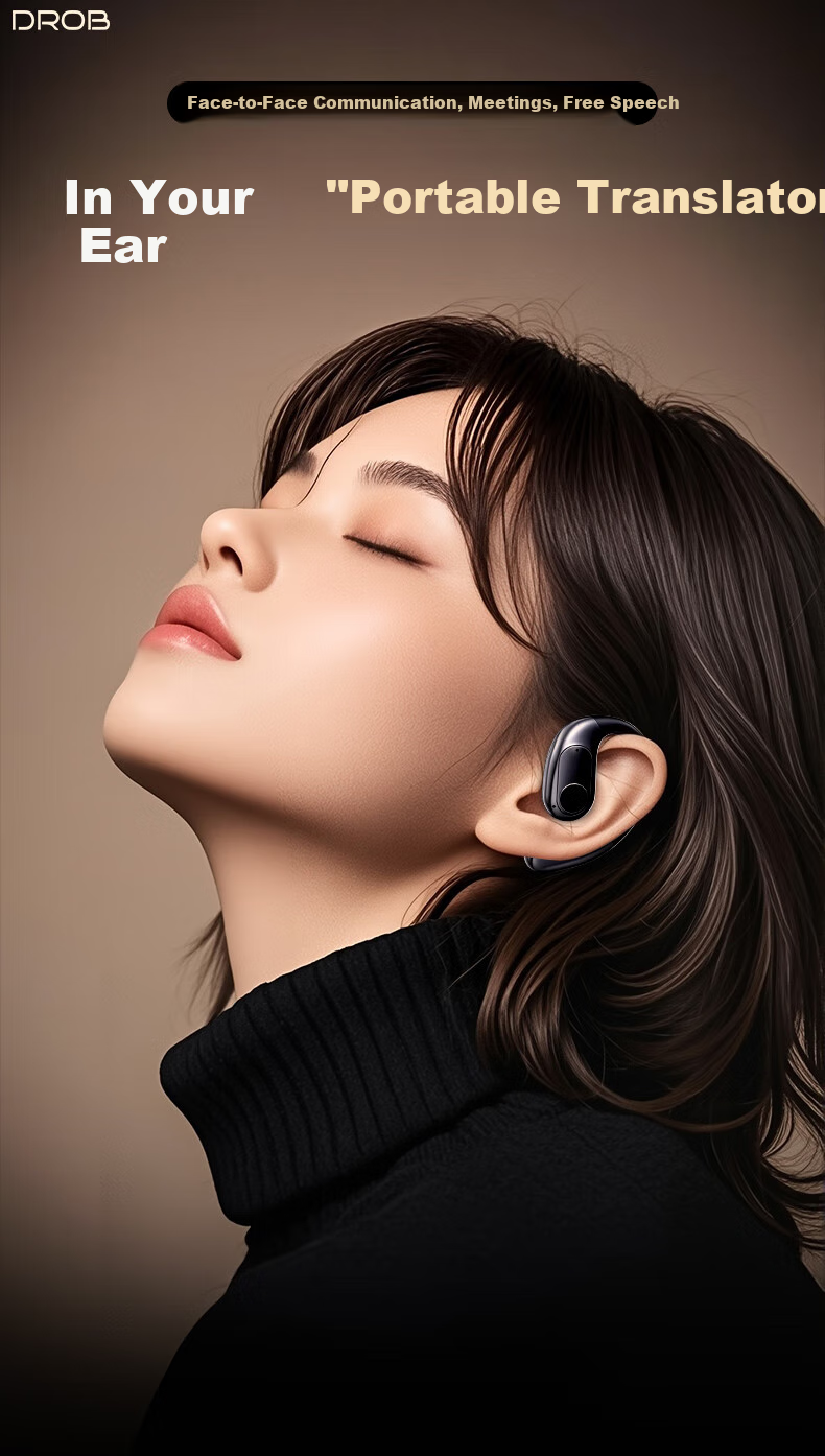 D.ROB D.ROBAI Conference Headphones, Bone Conduction Concept, Over-Ear Wireless Bluetooth Earphones, Noise Reduction, Real-Time Recording, Simultaneous Interpretation, Compatible with Huawei, Apple, Huawei Xiaomi K69, Beige Color 1