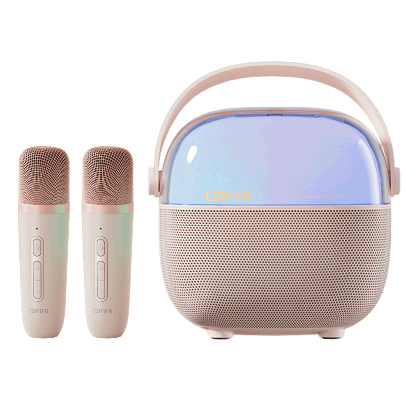 EDIFIER Q3 [Dual Mic Version] Karaoke Speaker, Wireless Microphone for Singing, Home KTV Speaker, Smart Singing Device, Karaoke Set, Dream Pink, Graduation Gift