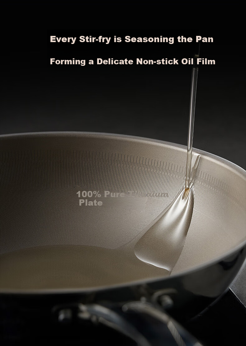 ASD Non-Stick Wok with Pure Titanium Coating, Stainless Steel Home Use Titanium Pan, Non-Stick Compatible with Gas And Induction Cooktops, 32cm Z1 9