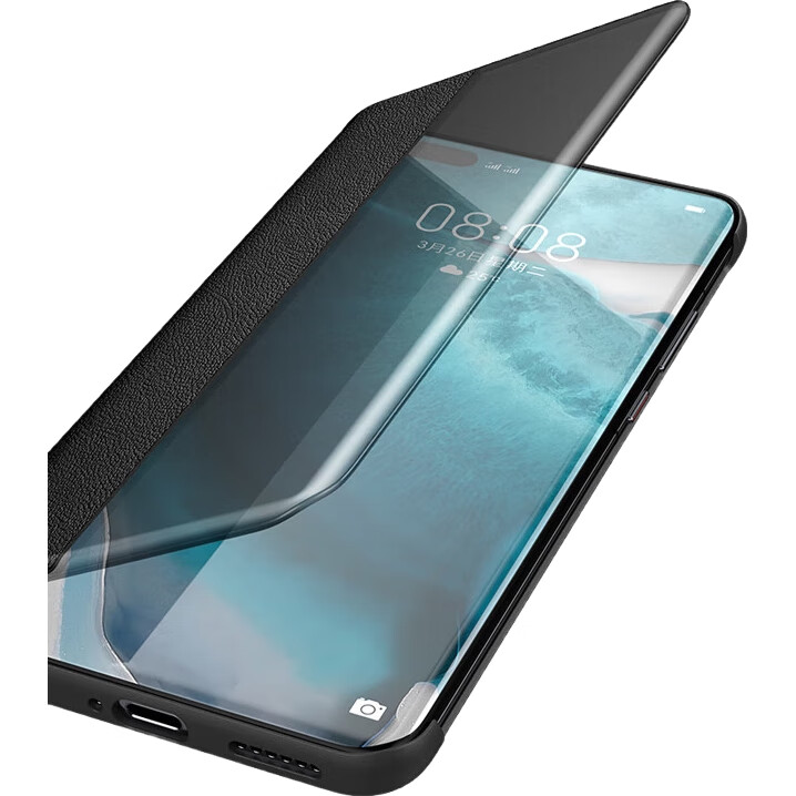 Чехол-книжка ZhengJian из натуральной кожи для Huawei P40 Pro, с окном Smart View, черный