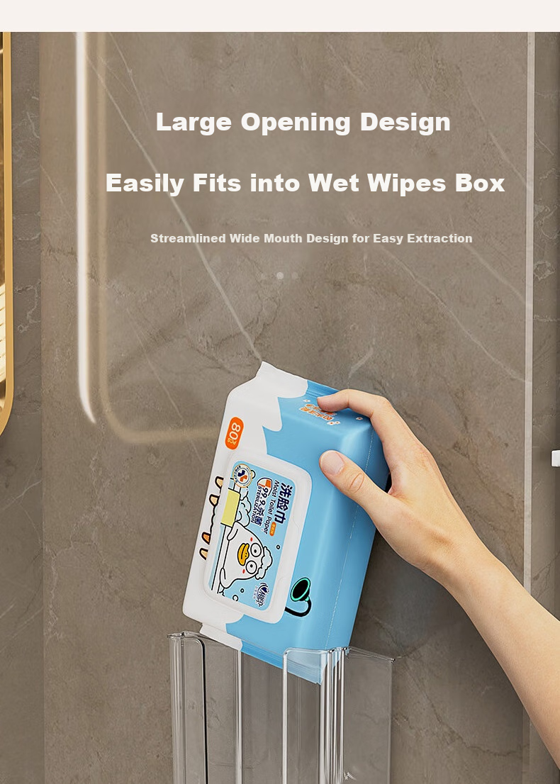 Bingyou Wet Wipe Storage Box, 2-Pack, No-Drill Tissue Holder, Bathroom Face Towel Organizer, Pull-Out Paper Dispenser, Toilet Wall-Mounted Tissue Box 3